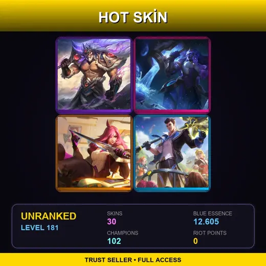 LAS | Victorious Tryndamere | Battle Academia Katarina | Battle Academia Jayce | Cosmic Invoker Illaoi | 30 Skin | 102 Champ | Lv181