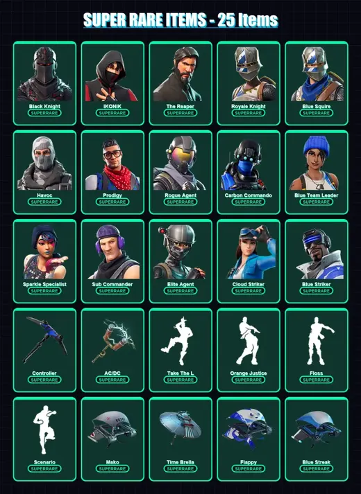 [PC/XBOX] | Black Knight | IKONIK | The Reaper | Royale Knight | Blue Squire | 58 skin | 53 pickaxe | 61 emote | 55 glider | Lv1012