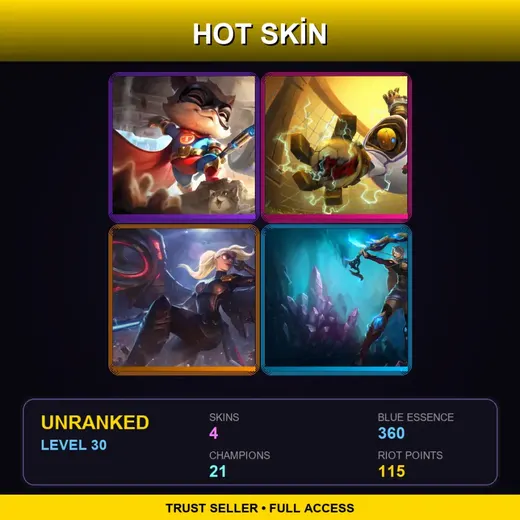 EUW | Super Teemo | Goalkeeper Blitzcrank | Riot Kayle | Amethyst Ashe | 4 Skin | 21 Champ | Lv30