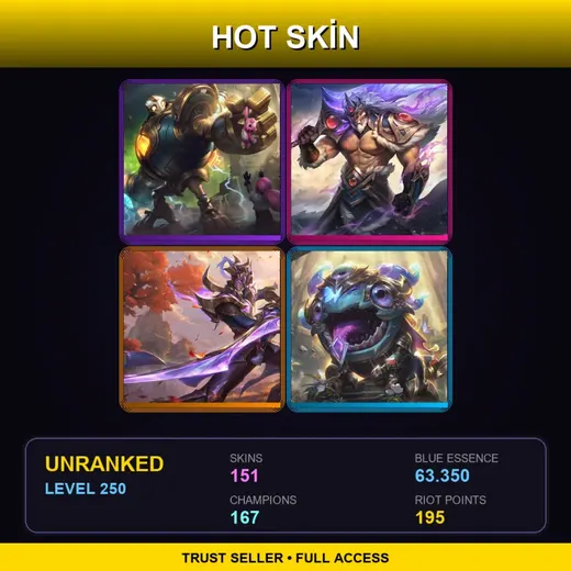 BR | Victorious Blitzcrank | Victorious Tryndamere | Victorious Master Yi | Victorious Kog'Maw | 151 Skin | 167 Champ | Lv250