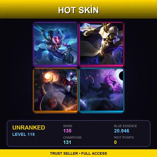 BR | Cosmic Blade Master Yi | Cosmic Reaver Kassadin | Dark Star Varus | Dark Star Thresh | 135 Skin | 131 Champ | Lv118