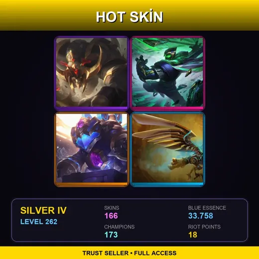 SG | Conqueror Alistar | Conqueror Jax | Hextech Rammus | Hextech Anivia | 166 Skin | 173 Champ | Silver IV | Lv262
