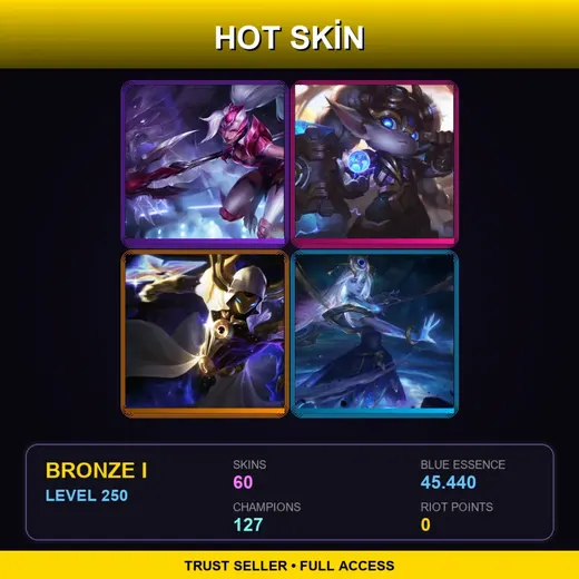 LAN | Challenger Nidalee | Hextech Poppy | Cosmic Reaver Kassadin | Star Guardian Kai'Sa | 60 Skin | 127 Champ | Bronze I | Lv250 — Debonair Brand