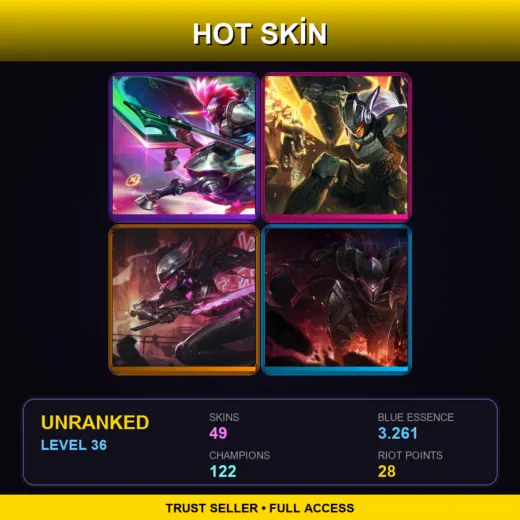 TR | Arcade Hecarim | PROJECT: Leona | PROJECT: Fiora | Dragonslayer Pantheon | 49 Skin | 122 Champ | Lv36