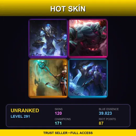 LAS | Cosmic Queen Ashe | Hextech Sion | Hextech Janna | Cosmic Invoker Illaoi | 120 Skin | 171 Champ | Lv291