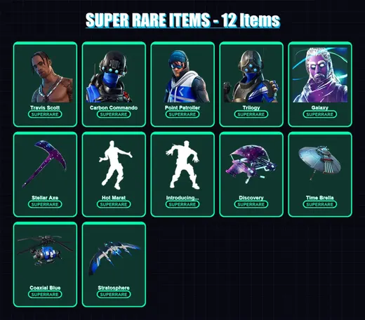 [PS4/PS5/XBOX/PC] | Travis Scott | Carbon Commando | Point Patroller | Trilogy | Galaxy | 116 skin | 129 pickaxe | 135 emote | 108 glider | Lv1690