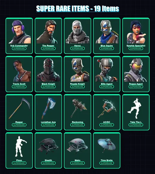 [PS4/PS5/XBOX/PC] | Sub Commander | The Reaper | Havoc | Blue Squire | Sparkle Specialist | 54 skin | 49 pickaxe | 41 emote | 44 glider | Lv648