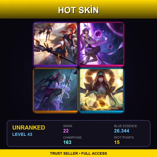 VN | Battle Academia Lux | Star Guardian Syndra | Battle Queen Diana | Odyssey Sona | 22 Skin | 163 Champ | Lv43