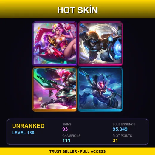 EUW | Arcade Miss Fortune | Pulsefire Ezreal | Arcade Hecarim | Cosmic Blade Master Yi | 93 Skin | 111 Champ | Lv180