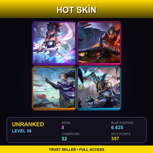 EUW | Spirit Blossom Evelynn | PROJECT: Yasuo | Eternal Sword Yi | Warden Jax | 8 Skin | 32 Champ | Lv36
