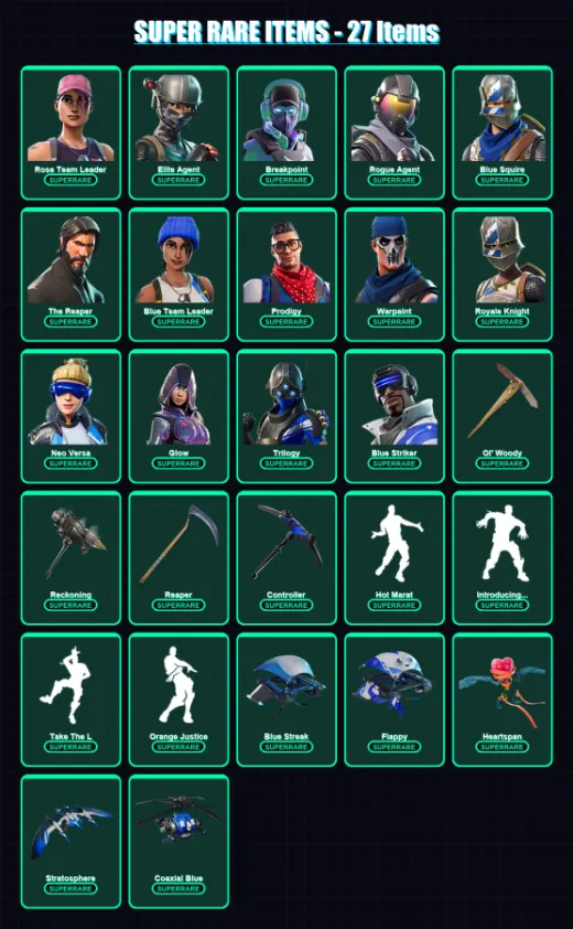 [PS4/PS5/XBOX/PC] | Rose Team Leader | Elite Agent | Breakpoint | Rogue Agent | Blue Squire | 143 skin | 101 pickaxe | 106 emote | 89 glider | Lv148