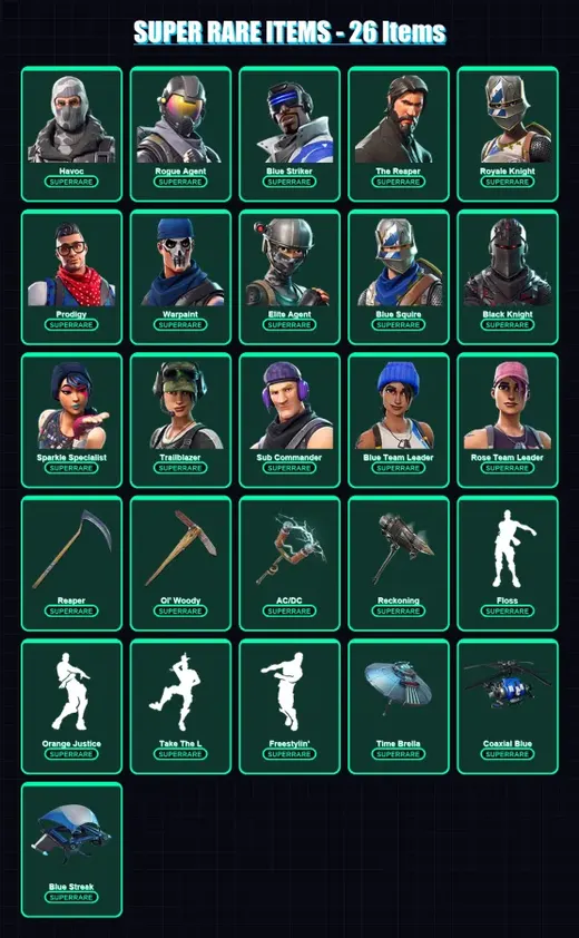 [PC/XBOX] | Havoc | Rogue Agent | Blue Striker | The Reaper | Royale Knight | 111 skin | 89 pickaxe | 102 emote | 103 glider | Lv1662