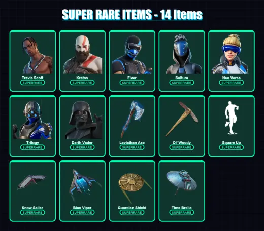[PC/XBOX/PSN] | Travis Scott | Kratos | Fixer | Sultura | Neo Versa | 159 skin | 213 pickaxe | 148 emote | 174 glider | Lv2614