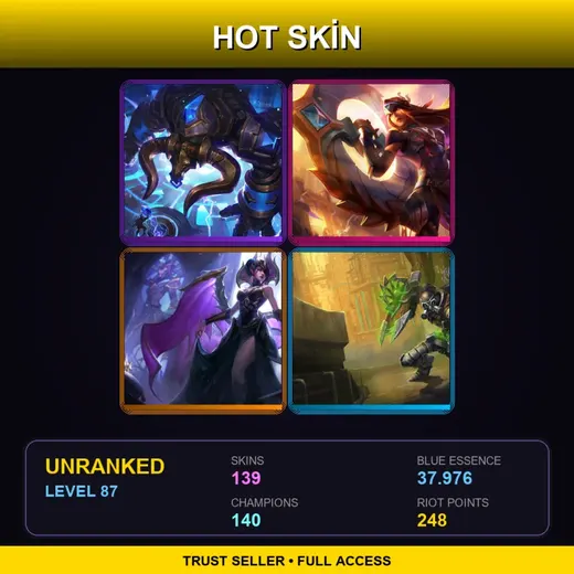 LAS | Hextech Alistar | Victorious Sivir | Victorious Morgana | Hextech Singed | 139 Skin | 140 Champ | Lv87 — Hired Gun Lucian