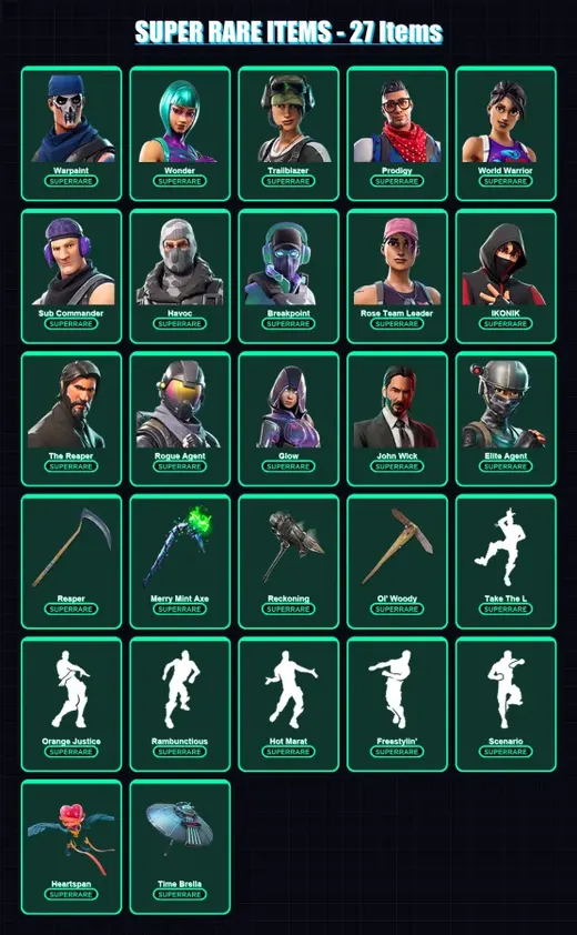 [PC/XBOX/PSN] | Warpaint | Wonder | Trailblazer | Prodigy | World Warrior | 340 skin | 308 pickaxe | 240 emote | 195 glider | Lv3110