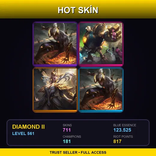 NA | Prestige Nightbringer Lee Sin (2022) | Victorious Blitzcrank | Prestige Coven LeBlanc | 711 Skin | 181 Champ | Diamond II | Lv561