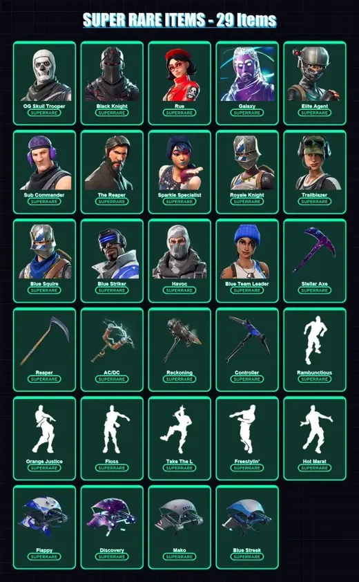 [PC/XBOX] | OG Skull Trooper | Black Knight | Rue | Galaxy | Elite Agent | 195 skin | 165 pickaxe | 129 emote | 132 glider | Lv1860