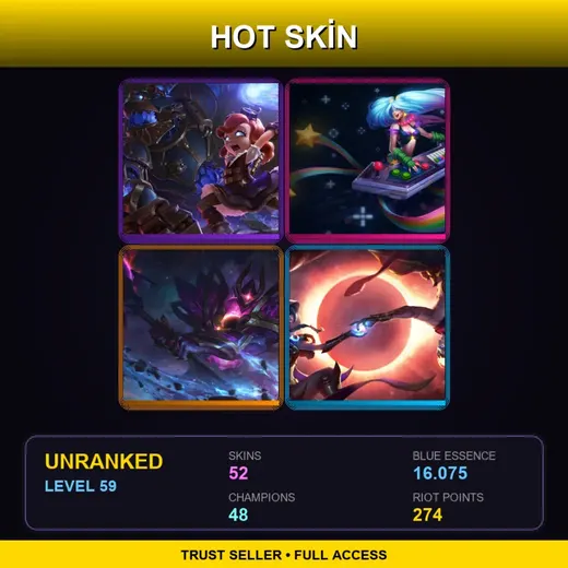 VN | Hextech Annie | Star Guardian Miss Fortune | Dark Star Mordekaiser | Battle Academia Jayce | 52 Skin | 48 Champ | Lv59