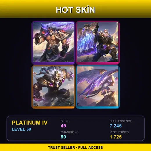 EUW | Victorious Tryndamere | Victorious Braum | Victorious Rengar | Victorious Anivia | 49 Skin | 90 Champ | Platinum IV | Lv59