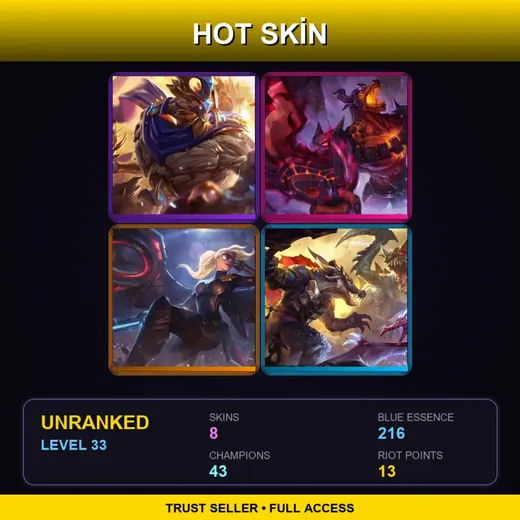 EUNE | Victorious Maokai | Infernal Nasus | Riot Kayle | Prehistoric Anivia | 8 Skin | 43 Champ | Lv33