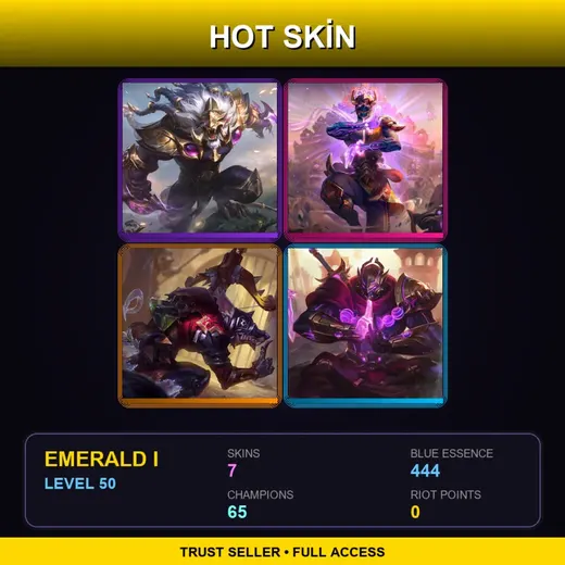 LAS | Victorious Rengar | Three Honors Malzahar | Medieval Twitch | Three Honors Shen | 7 Skin | 65 Champ | Emerald I | Lv50