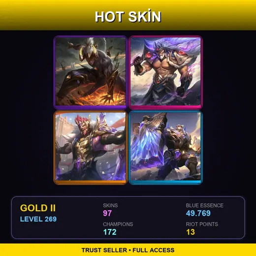 TR | Prestige Nightbringer Lee Sin | Victorious Tryndamere | Victorious Draven | Victorious Braum | 97 Skin | 172 Champ | Gold II | Lv269