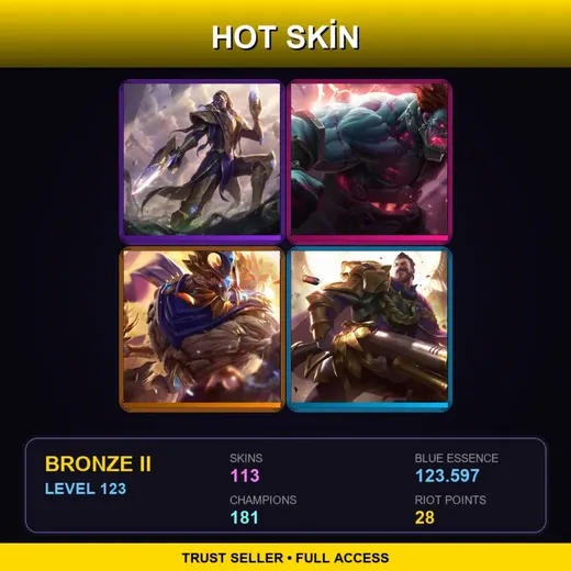 SG | Victorious Lucian | Hextech Sion | Victorious Maokai | Victorious Graves | 113 Skin | 181 Champ | Bronze II | Lv123