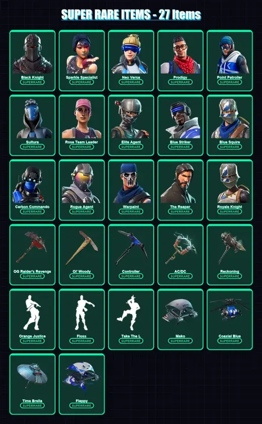 [PS4/PS5/XBOX/PC] | Black Knight | Sparkle Specialist | Neo Versa | Prodigy | Point Patroller | 63 skin | 85 pickaxe | 63 emote | 78 glider | Lv1208