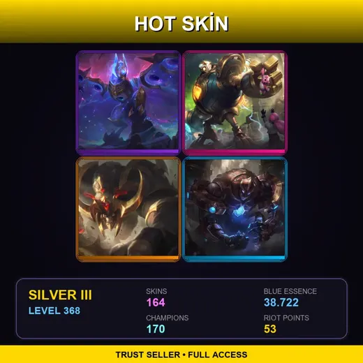 LAS | Victorious Blitzcrank | Conqueror Alistar | Hextech Galio | Victorious Orianna | 164 Skin | 170 Champ | Silver III | Lv368