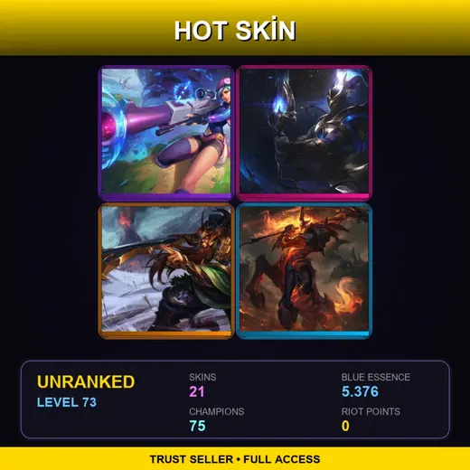 LAN | Cosmic Defender Xin Zhao | Arcade Caitlyn | High Noon Hecarim | Warring Kingdoms Tryndamere | 21 Skin | 75 Champ | Lv73 — LoL account