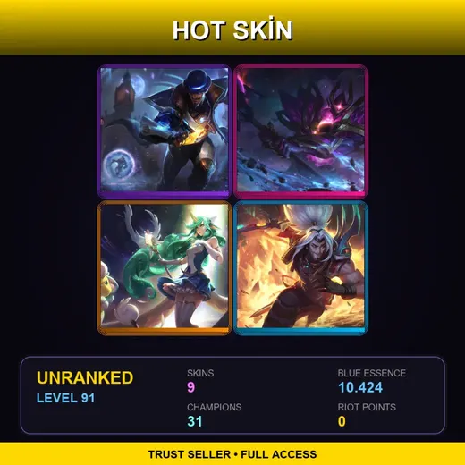 LAS | Pulsefire Twisted Fate | Dark Star Mordekaiser | Star Guardian Soraka | Odyssey Yasuo | 9 Skin | 31 Champ | Lv91