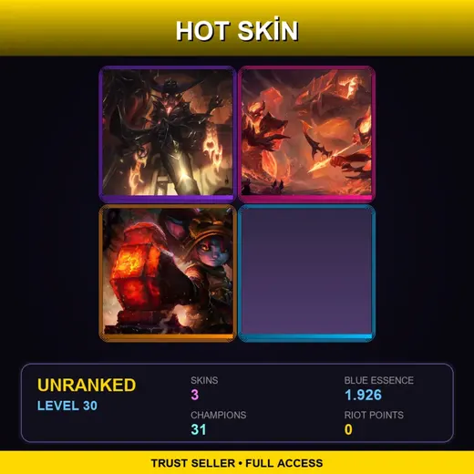 EUNE | High Noon Senna | Infernal Galio | Blacksmith Poppy | 3 Skin | 31 Champ | Lv30