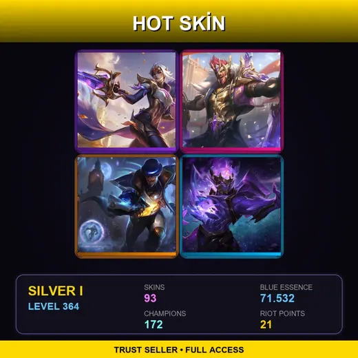 LAS | Victorious Fiora | Victorious Draven | Battle Academia Garen | Pulsefire Twisted Fate | 93 Skin | 172 Champ | Silver I | Lv364