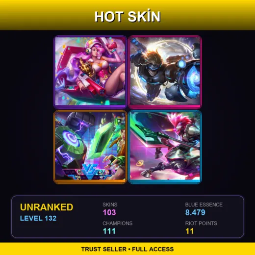 NA | Arcade Miss Fortune | Pulsefire Ezreal | Arcade Riven | Arcade Hecarim | 103 Skin | 111 Champ | Lv132