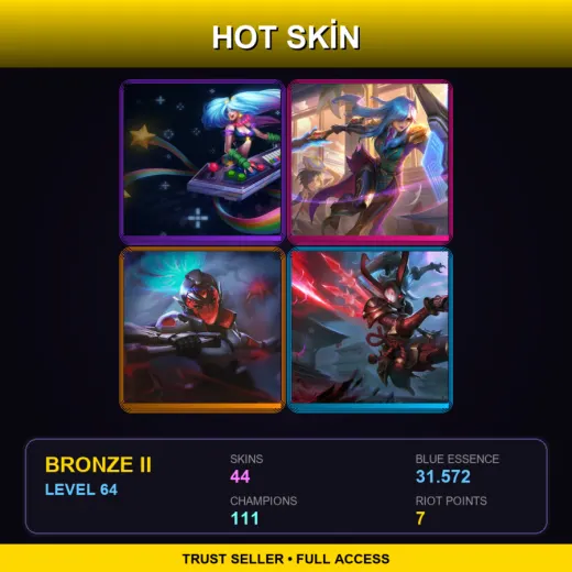 NA | Arcade Sona | Battle Academia Leona | PROJECT: Akali | Blood Moon Kalista | 44 Skin | 111 Champ | Bronze II | Lv64