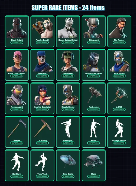 [PC/PSN] | Black Knight | Psycho Bandit | Rogue Spider Knight | Elite Agent | The Reaper | 486 skin | 415 pickaxe | 294 emote | 280 glider | Lv3410