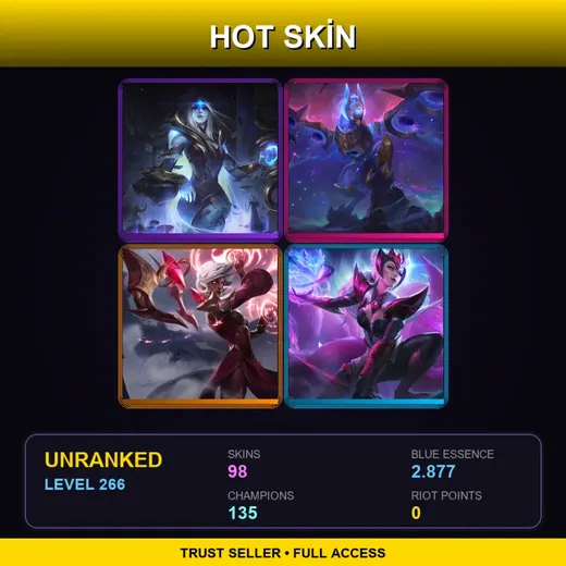 VN | Conqueror Karma | Challenger Ahri | Star Guardian Orianna | Blood Moon Twisted Fate | 98 Skin | 135 Champ | Lv266