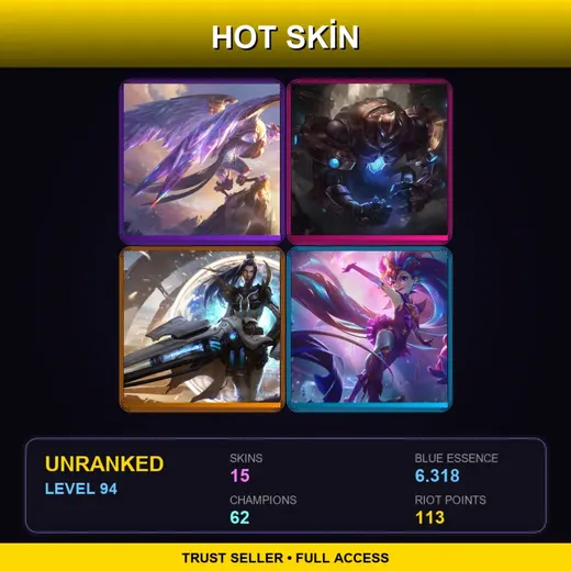 TR | Victorious Anivia | Hextech Galio | Pulsefire Caitlyn | Star Guardian Zoe | 15 Skin | 62 Champ | Lv94 — Blackthorn Morgana