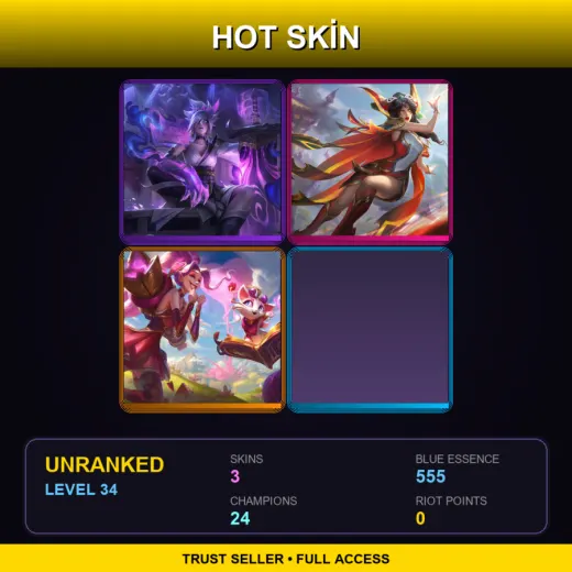 LAN | Spirit Blossom Riven | Brave Phoenix Xayah | Heartseeker Jinx | 3 Skin | 24 Champ | Lv34