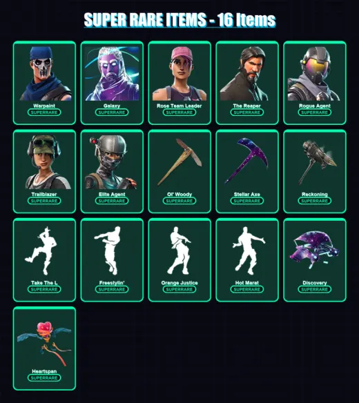 [PC/PSN] | Warpaint | Galaxy | Rose Team Leader | The Reaper | Rogue Agent | 91 skin | 72 pickaxe | 101 emote | 62 glider | Lv836