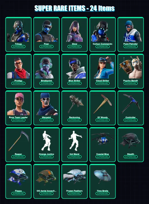 [PC/XBOX] | Trilogy | Fixer | Glow | Carbon Commando | Point Patroller | 170 skin | 146 pickaxe | 150 emote | 122 glider | Lv1441