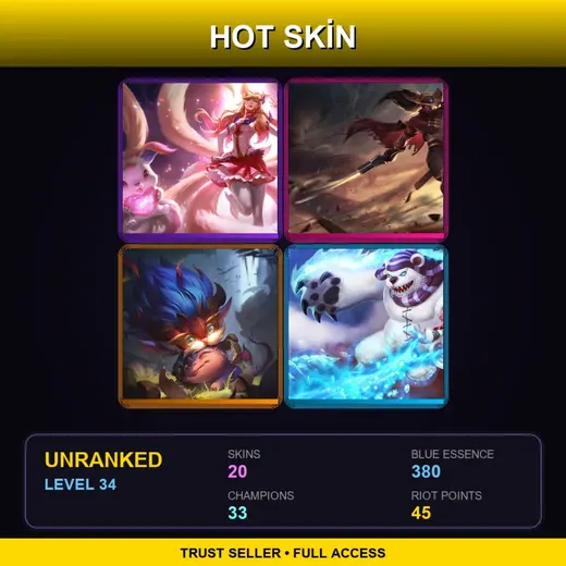 EUW | Star Guardian Ahri | High Noon Yasuo | Dragon Trainer Heimerdinger | Frostfire Annie | 20 Skin | 33 Champ | Lv34 — Pre Void Kassadin