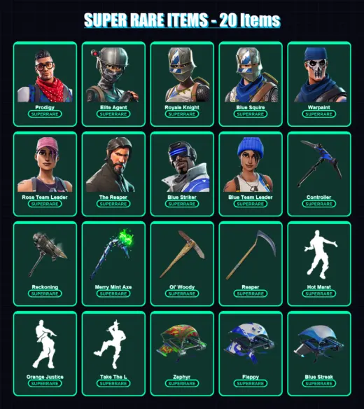 [PC/XBOX/PSN] | Prodigy | Elite Agent | Royale Knight | Blue Squire | Warpaint | 132 skin | 90 pickaxe | 107 emote | 91 glider | Lv1121