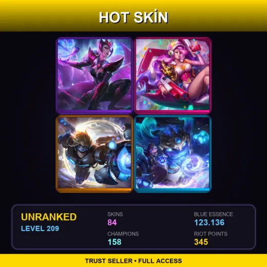 BR | Challenger Ahri | Arcade Miss Fortune | Pulsefire Ezreal | Cosmic Paladins Nunu & Willump | 84 Skin | 158 Champ | Lv209