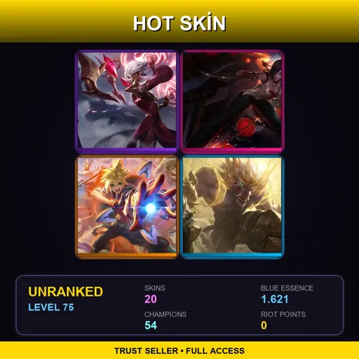 LAN | Conqueror Karma | Battle Academia Ezreal | Lunar Guardian Warwick | Warring Kingdoms Katarina | 20 Skin | 54 Champ | Lv75