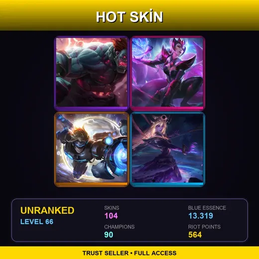 NA | Hextech Sion | Challenger Ahri | Pulsefire Ezreal | Blood Moon Akali | 104 Skin | 90 Champ | Lv66