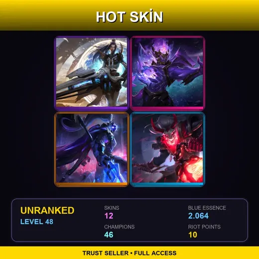 EUW | PROJECT: Jax | Pulsefire Caitlyn | Dark Star Jarvan IV | Blood Moon Thresh | 12 Skin | 46 Champ | Lv48