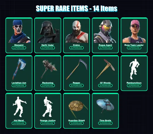 [PC/XBOX/PSN] | Warpaint | Darth Vader | Kratos | Rogue Agent | Rose Team Leader | 304 skin | 255 pickaxe | 189 emote | 212 glider | Lv3581