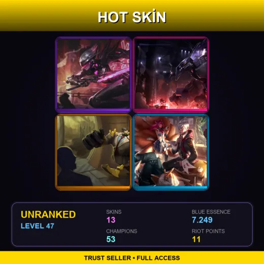 SG | PROJECT: Fiora | Mecha Malphite | Definitely Not Blitzcrank | Academy Vladimir | 13 Skin | 53 Champ | Lv47
