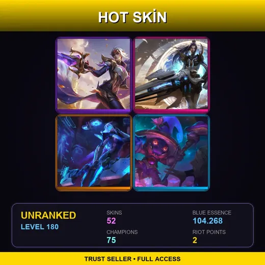 LAS | Victorious Fiora | PROJECT: Ashe | Elderwood Veigar | Pulsefire Caitlyn | 52 Skin | 75 Champ | Lv180